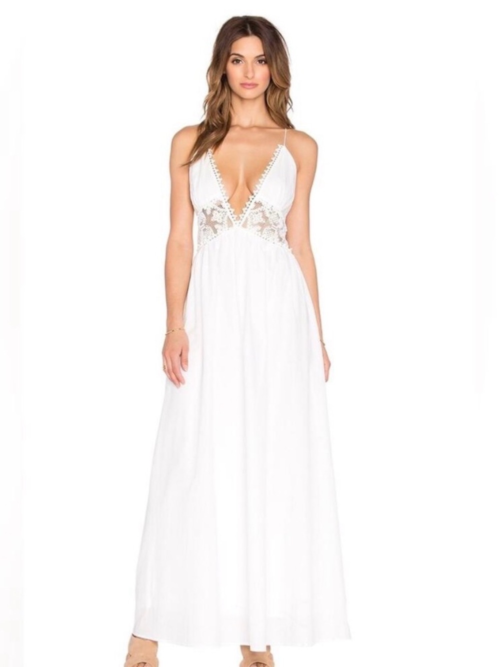 Grazie White Lace-Trim Maxi Dress